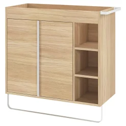 Meuble sous vasque faible profondeur à poser avec porte-serviettes effet bois l.85 x H.82 x P.36 cm, GoodHome Maza