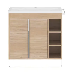 Meuble sous vasque faible profondeur à poser avec porte-serviettes effet bois l.85 x H.82 x P.36 cm, GoodHome Maza