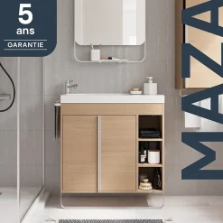 Meuble sous vasque faible profondeur à poser avec porte-serviettes effet bois l.85 x H.82 x P.36 cm, GoodHome Maza