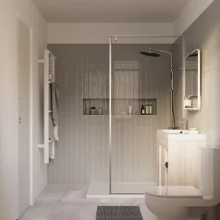 Meuble sous vasque faible profondeur à poser avec porte-serviettes effet bois l.85 x H.82 x P.36 cm, GoodHome Maza