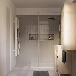 Meuble sous vasque faible profondeur à poser avec porte-serviettes effet bois l.85 x H.82 x P.36 cm, GoodHome Maza