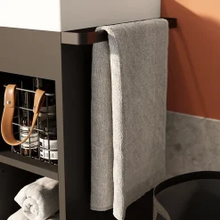 Meuble sous vasque faible profondeur à poser avec porte-serviettes noir l.85 x H.82 x P.36 cm, GoodHome Maza
