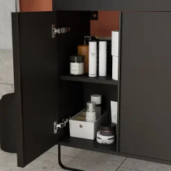 Meuble sous vasque faible profondeur à poser avec porte-serviettes noir l.85 x H.82 x P.36 cm, GoodHome Maza