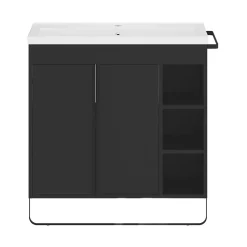 Meuble sous vasque faible profondeur à poser avec porte-serviettes noir l.85 x H.82 x P.36 cm, GoodHome Maza