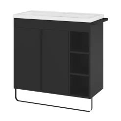 Meuble sous vasque faible profondeur à poser avec porte-serviettes noir l.85 x H.82 x P.36 cm, GoodHome Maza