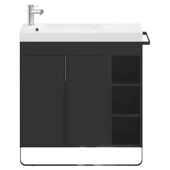 Meuble sous vasque faible profondeur à poser avec porte-serviettes noir l.85 x H.82 x P.36 cm, GoodHome Maza