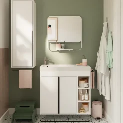 Meuble sous vasque faible profondeur à poser avec porte-serviettes blanc l.85 x H.82 x P.36 cm, GoodHome Maza