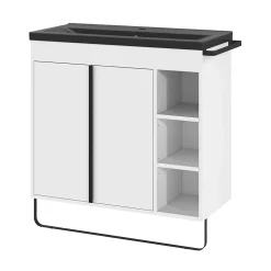 Meuble sous vasque faible profondeur à poser avec porte-serviettes blanc l.85 x H.82 x P.36 cm, GoodHome Maza