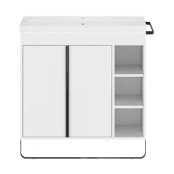 Meuble sous vasque faible profondeur à poser avec porte-serviettes blanc l.85 x H.82 x P.36 cm, GoodHome Maza