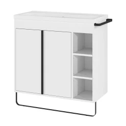 Meuble sous vasque faible profondeur à poser avec porte-serviettes blanc l.85 x H.82 x P.36 cm, GoodHome Maza