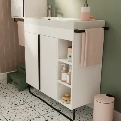 Meuble sous vasque faible profondeur à poser avec porte-serviettes blanc l.85 x H.82 x P.36 cm, GoodHome Maza