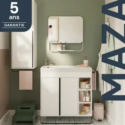 Meuble sous vasque faible profondeur à poser avec porte-serviettes blanc l.85 x H.82 x P.36 cm, GoodHome Maza