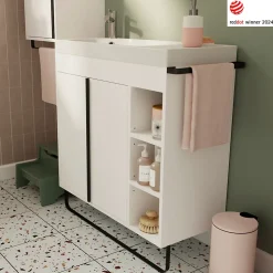Meuble sous vasque faible profondeur à poser avec porte-serviettes blanc l.85 x H.82 x P.36 cm, GoodHome Maza