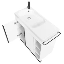 Meuble sous vasque faible profondeur à poser avec porte-serviettes blanc l.85 x H.82 x P.36 cm, GoodHome Maza