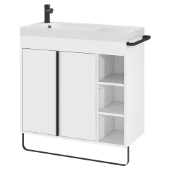 Meuble sous vasque faible profondeur à poser avec porte-serviettes blanc l.85 x H.82 x P.36 cm, GoodHome Maza