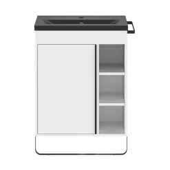 Meuble sous vasque faible profondeur à poser avec porte-serviettes blanc l.65 x H.82 x P.36 cm, GoodHome Maza
