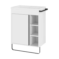 Meuble sous vasque faible profondeur à poser avec porte-serviettes blanc l.65 x H.82 x P.36 cm, GoodHome Maza