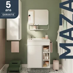 Meuble sous vasque faible profondeur à poser avec porte-serviettes blanc l.65 x H.82 x P.36 cm, GoodHome Maza
