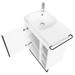 Meuble sous vasque faible profondeur à poser avec porte-serviettes blanc l.65 x H.82 x P.36 cm, GoodHome Maza