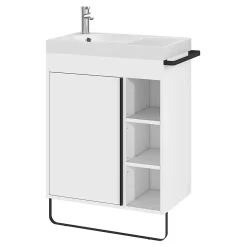 Meuble sous vasque faible profondeur à poser avec porte-serviettes blanc l.65 x H.82 x P.36 cm, GoodHome Maza