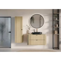 Meuble sous vasque KORI 100 cm chene clair 2 tiroirs suspendus