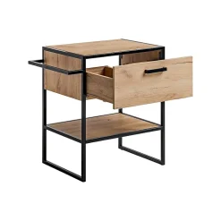 Meuble sous vasque ONIL 2 portes Chene clair et noir Style industriel L70 cm