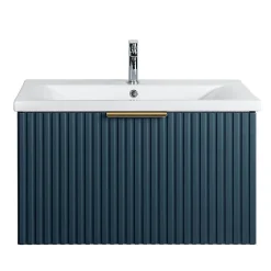 Meuble sous vasque prémonté 1 tiroir bleu 80 cm STRIA - bain-bain