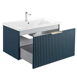 Meuble sous vasque prémonté 1 tiroir bleu 80 cm STRIA - bain-bain