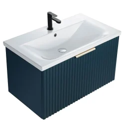 Meuble sous vasque prémonté 1 tiroir bleu 80 cm STRIA - bain-bain