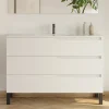 Meuble sous vasque seul, 3 tiroirs, 120cm, simple vasque - blanc mat - MATA