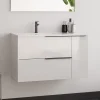 Meuble sous vasque seul, 2 tiroirs et 1 porte, 80cm, vasque déportée à gauche, blanc laqué - KING