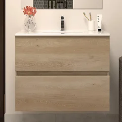 Meuble sous vasque seul, 2 tiroirs, 60cm, simple vasque - nebraska (chêne clair) - IDA