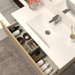 Meuble sous vasque seul, 2 tiroirs, 60cm, simple vasque - nebraska (chêne clair) - IDA