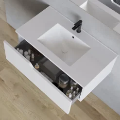 Meuble sous vasque seul, 1 tiroir, 80cm, simple vasque - blanc mat - CADIX