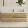 Meuble sous vasque seul, 2 tiroirs, 120cm, simple vasque - madera miel (chêne clair) - LUNA