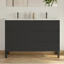 Meuble sous vasque seul, 3 tiroirs, 120cm, double vasque - noir - MATA