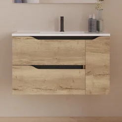 Meuble sous vasque seul, 2 tiroirs et 1 porte, 80cm, vasque centrée - madera miel (bois clair) - ZARZA