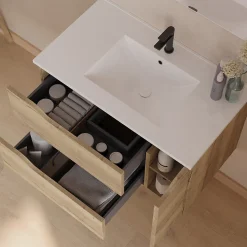 Meuble sous vasque seul, 2 tiroirs et 1 porte, 80cm, vasque centrée - madera miel (bois clair) - ZARZA