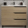 Meuble sous vasque seul, 3 tiroirs, 70cm, simple vasque - madera miel (chêne clair) - MATA
