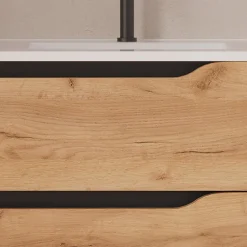 Meuble sous vasque seul, 2 tiroirs et 1 porte, 80cm, vasque déportée droite - roble (bois clair) - ZARZA