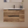Meuble sous vasque seul, 2 tiroirs et 1 porte, 80cm, vasque centrée - tabaco (bois foncé) - ZARZA