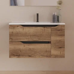 Meuble sous vasque seul, 2 tiroirs et 1 porte, 80cm, vasque centrée - tabaco (bois foncé) - ZARZA