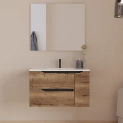 Meuble sous vasque seul, 2 tiroirs et 1 porte, 80cm, vasque centrée - tabaco (bois foncé) - ZARZA