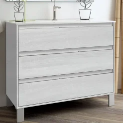 Meuble sous vasque seul, 3 tiroirs, 100cm, simple vasque - hibernian (bois blanchi) - TIRIS