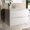 Meuble sous vasque seul, 2 tiroirs, 80cm, simple vasque - blanc laqué - IRIS