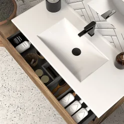 Meuble sous vasque seul, 3 tiroirs, 100cm, simple vasque - tabaco (chêne foncé) - MATA