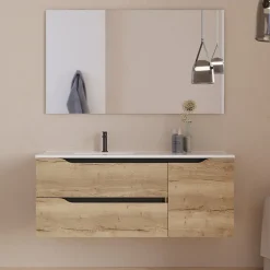 Meuble sous vasque seul, 2 tiroirs et 1 porte, 120cm, vasque déportée gauche - madera miel (bois clair) - ZARZA