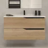 Meuble sous vasque seul, 2 tiroirs, 90cm, simple vasque - madera miel (chêne clair) - LUNA