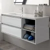Meuble sous vasque seul, 2 tiroirs et 2 niches, 120cm, vasque déportée à gauche - hibernian (bois blanchi) - OLYMPE