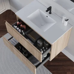 Meuble sous vasque seul, 2 tiroirs, 70cm, simple vasque - cambrian (chêne clair) - RIBERA